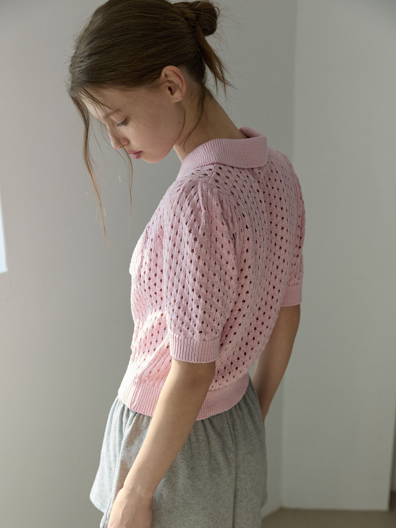 Hole in twide knit Pink