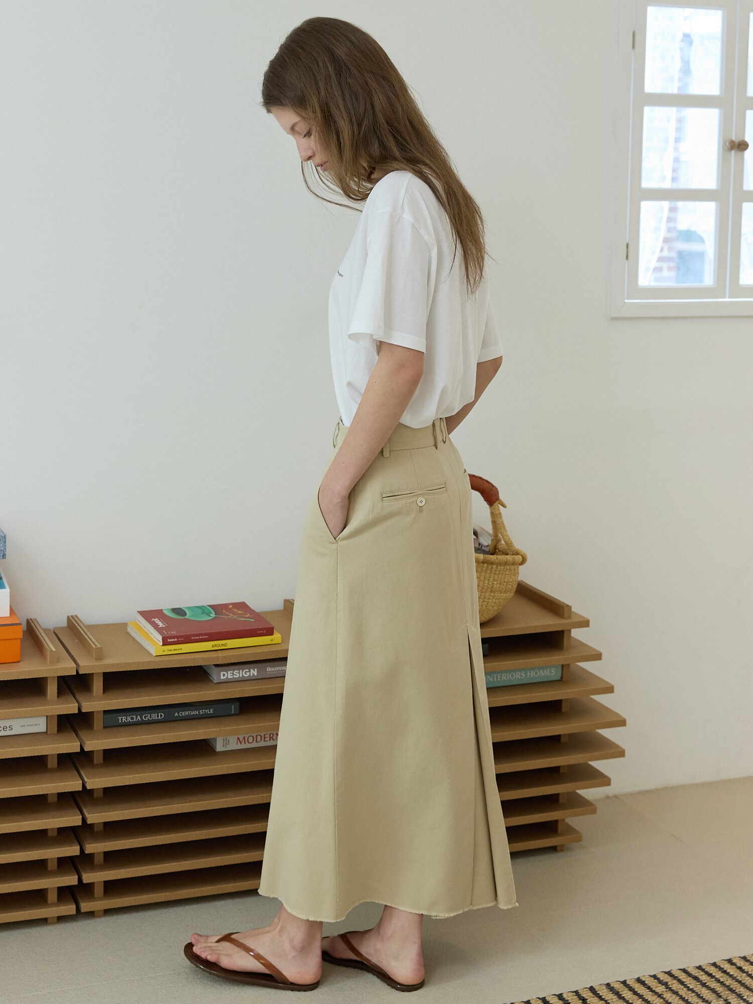 [M-size 6월 29일 순차배송] H-line long skirt Beige