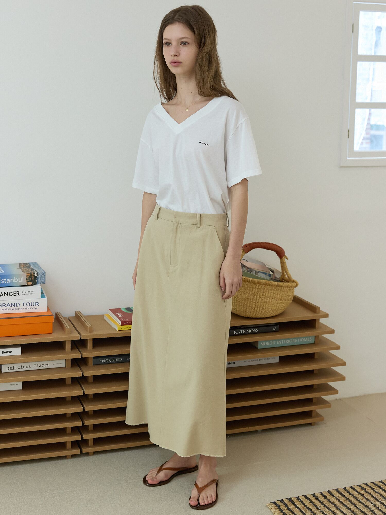 [M-size 6월 29일 순차배송] H-line long skirt Beige
