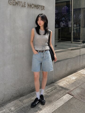 벨티드 데님 숏 팬츠 