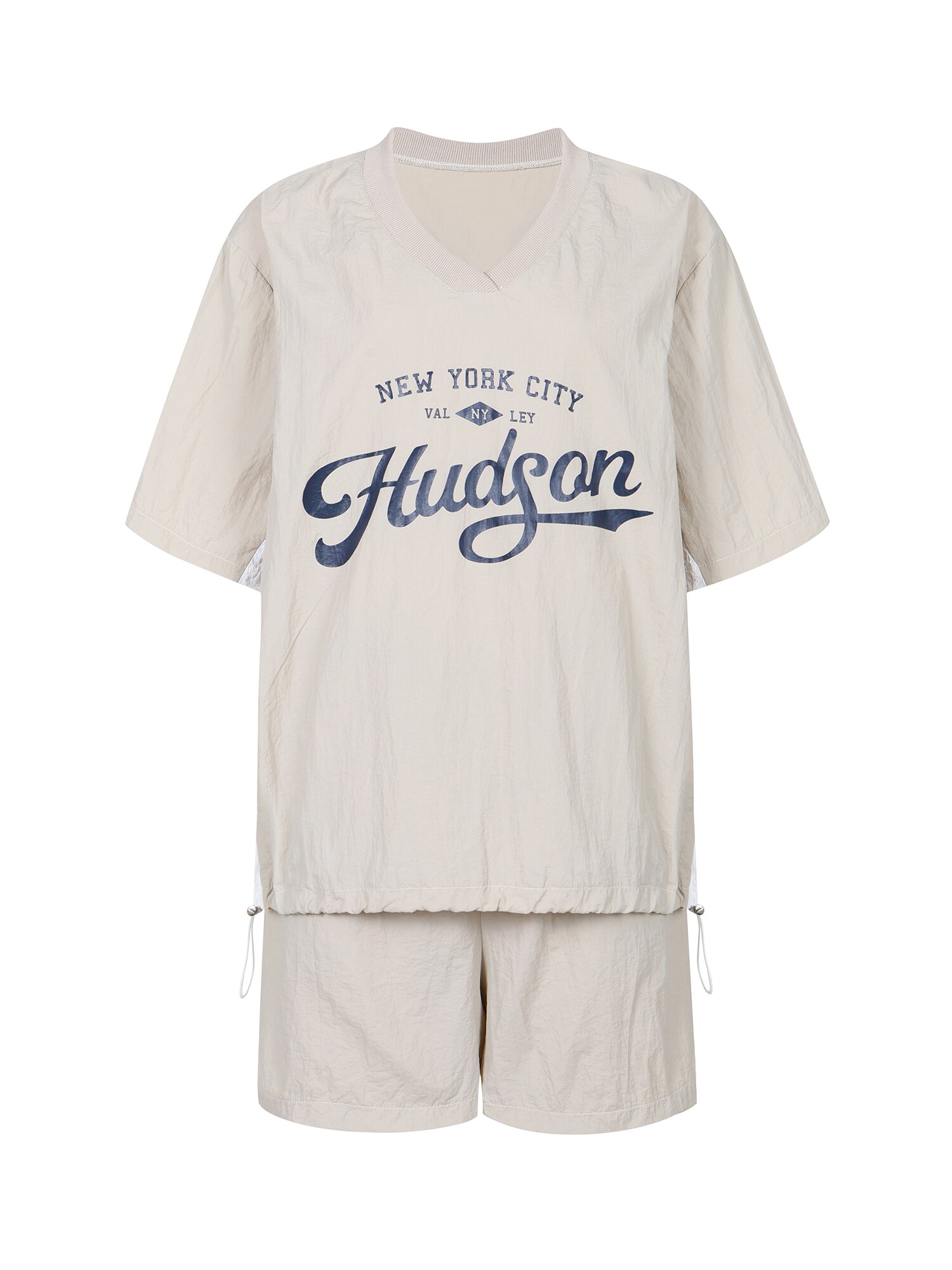 크링클 브이넥 나일론 투피스 (BEIGE)