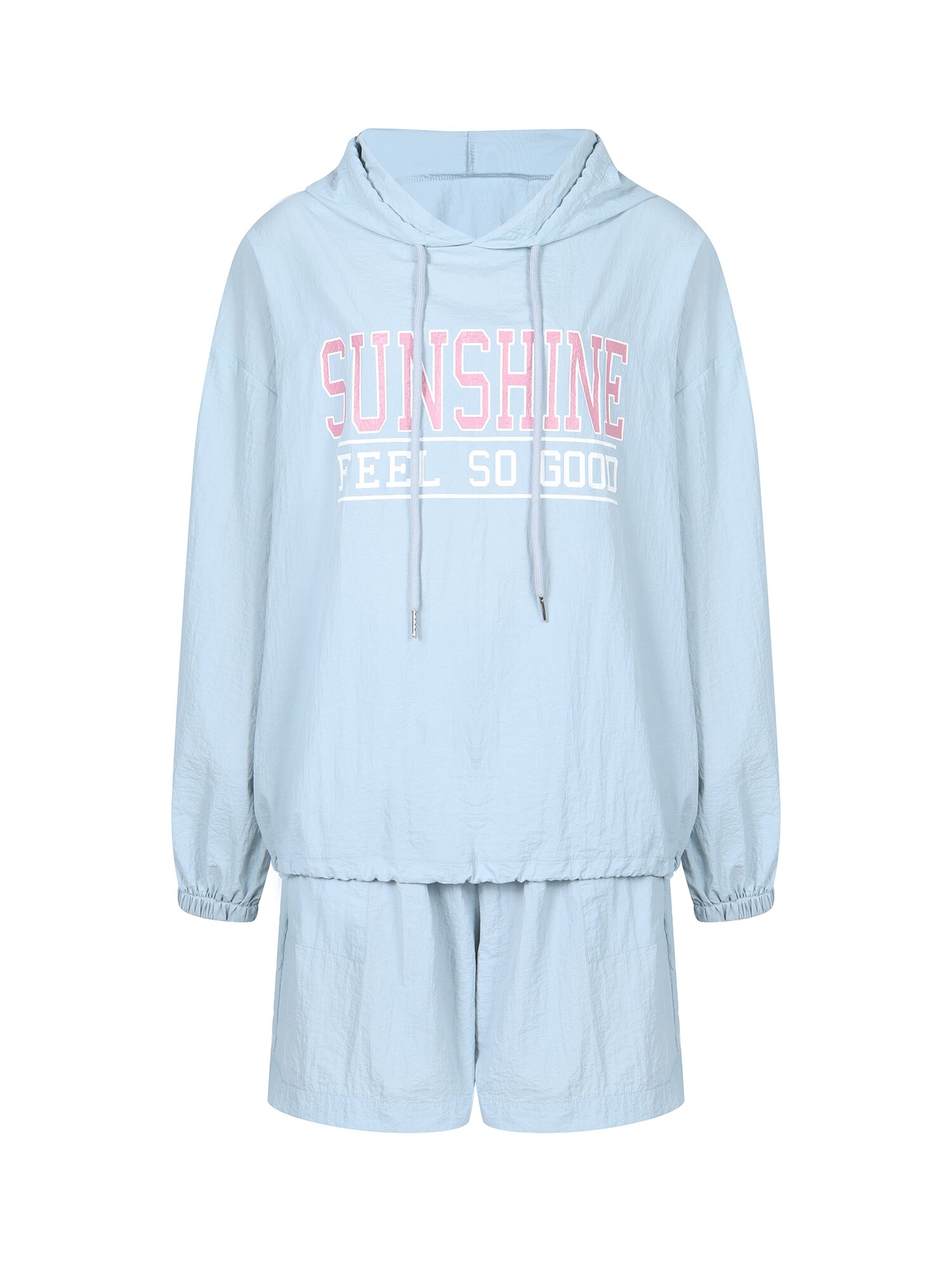 프린팅 후드넥 나일론 투피스 (LIGHT BLUE)
