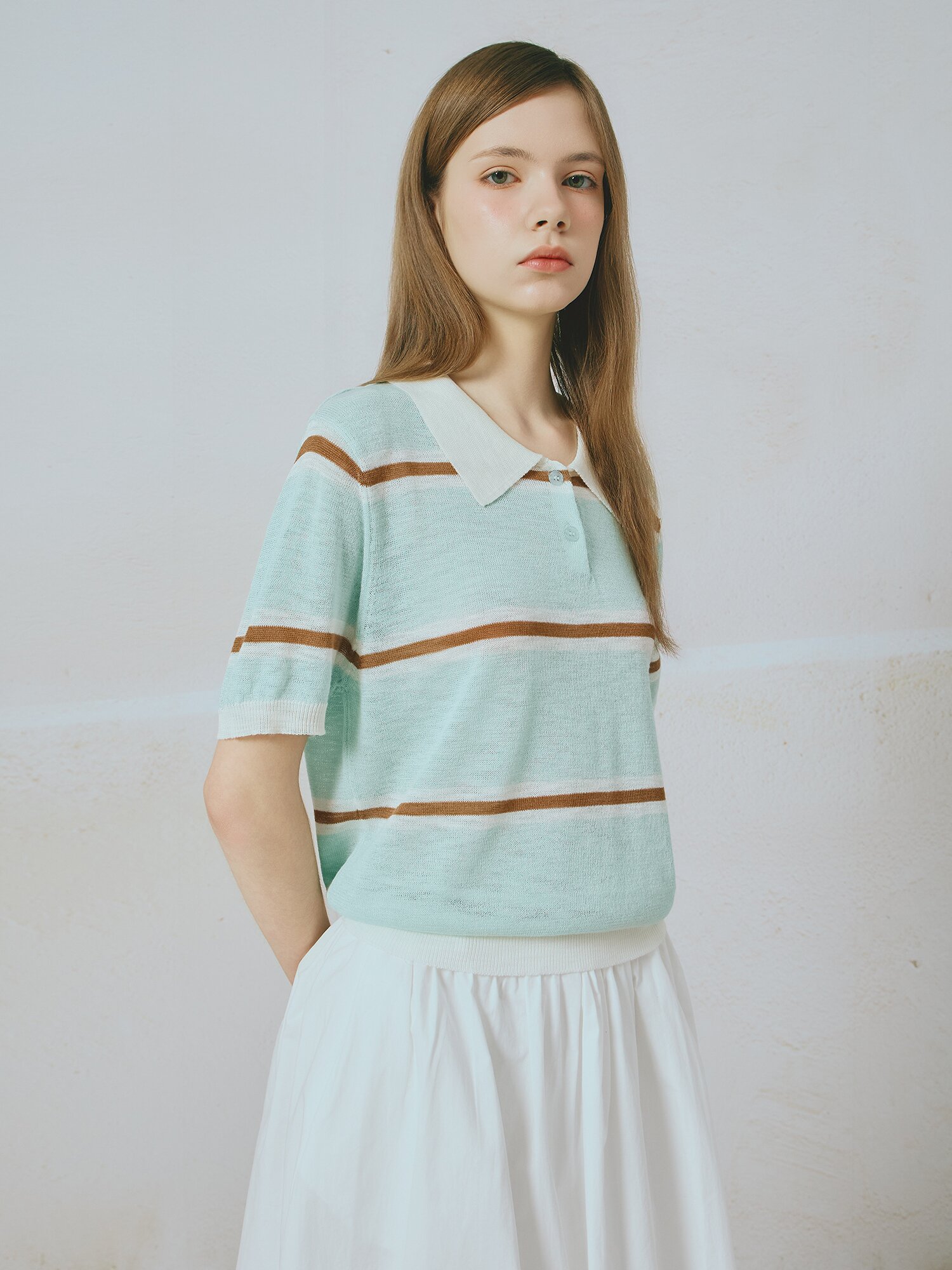 멀티 스트라이프 칼라 풀오버 니트 (MINT)