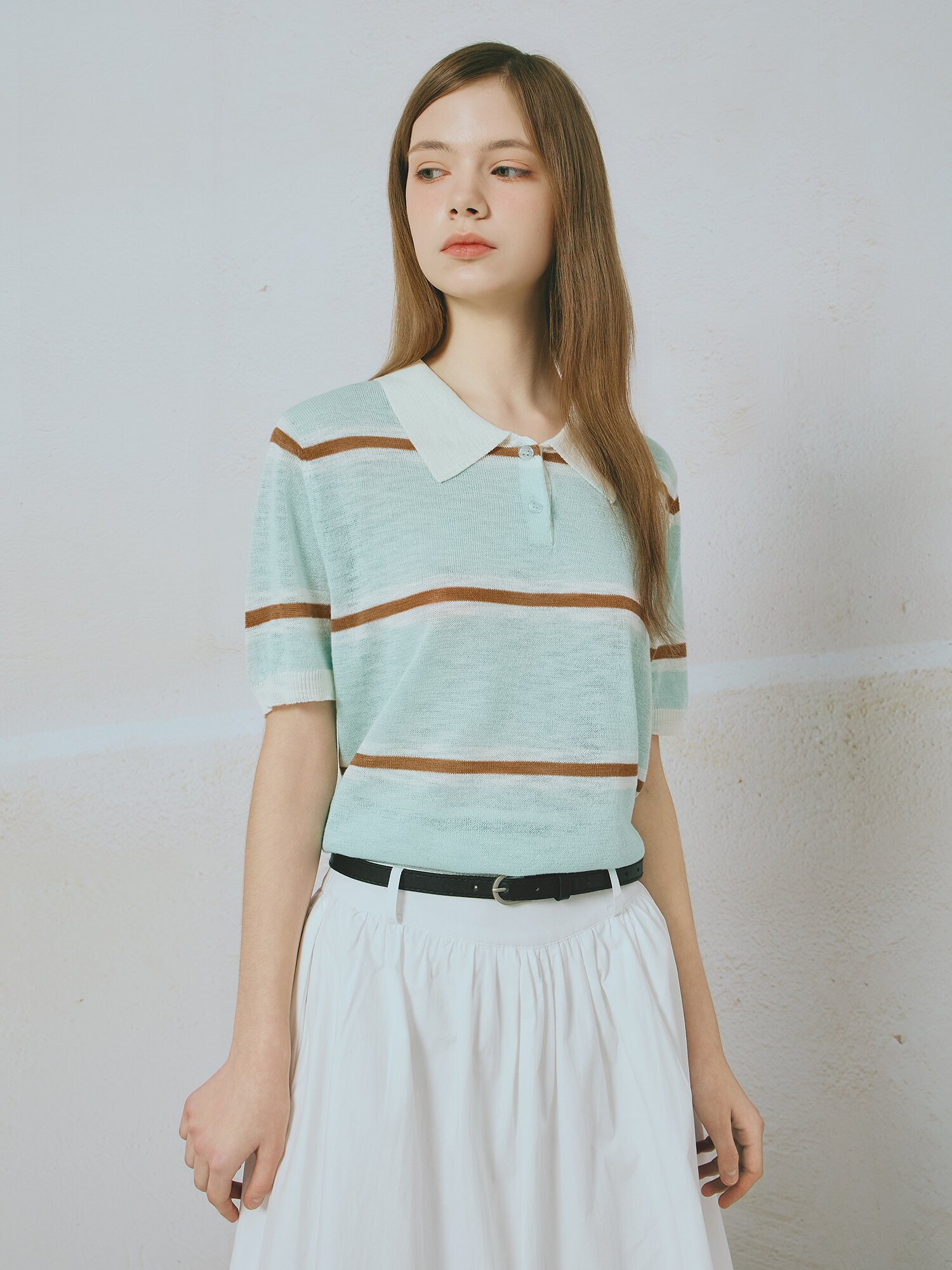 멀티 스트라이프 칼라 풀오버 니트 (MINT)