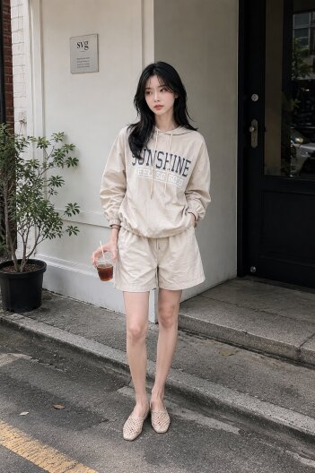 프린팅 후드넥 나일론 투피스 