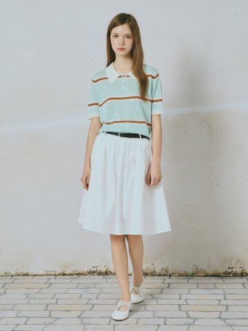 코튼 플레어 벨티드 스커트 