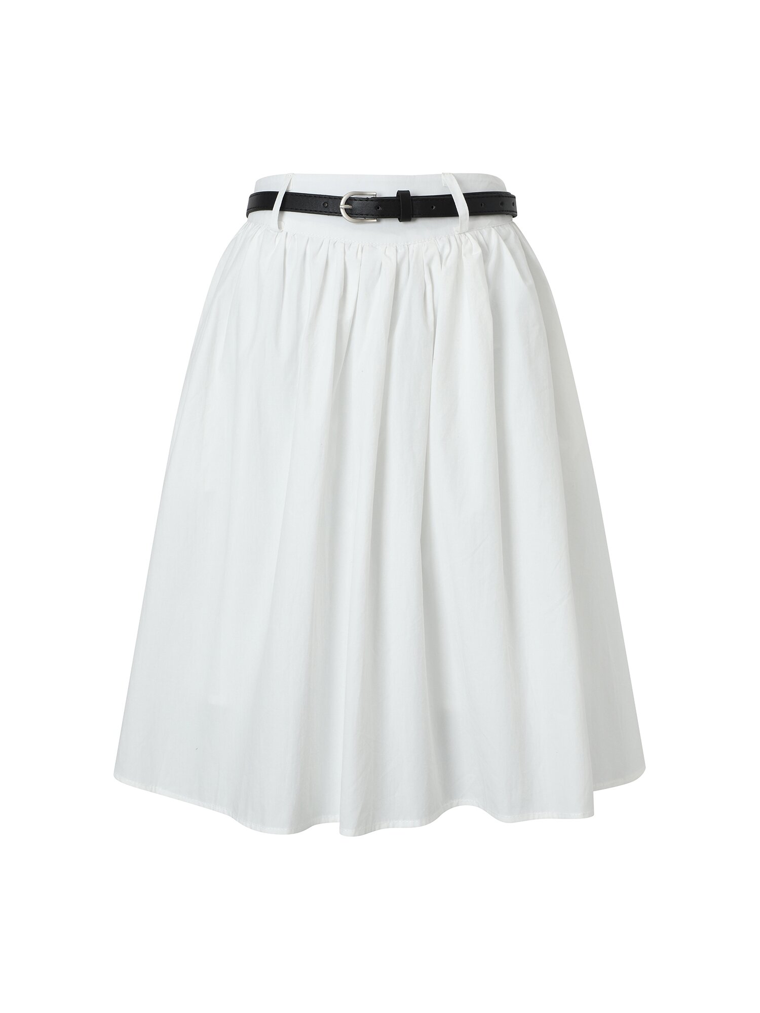 코튼 플레어 벨티드 스커트 (WHITE)