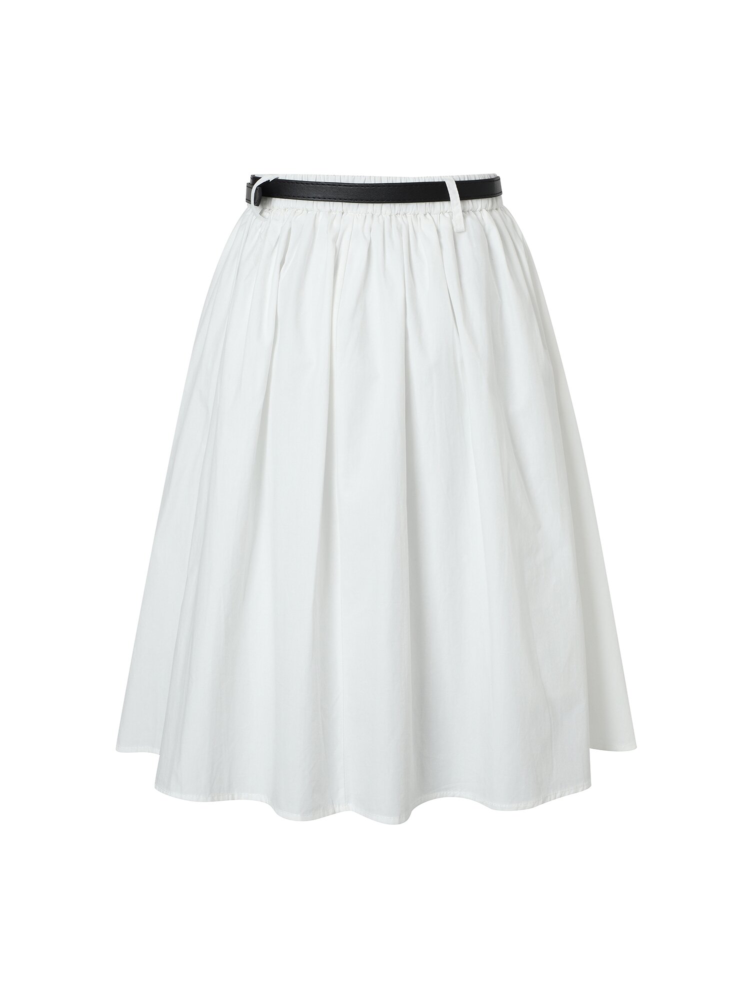 코튼 플레어 벨티드 스커트 (WHITE)