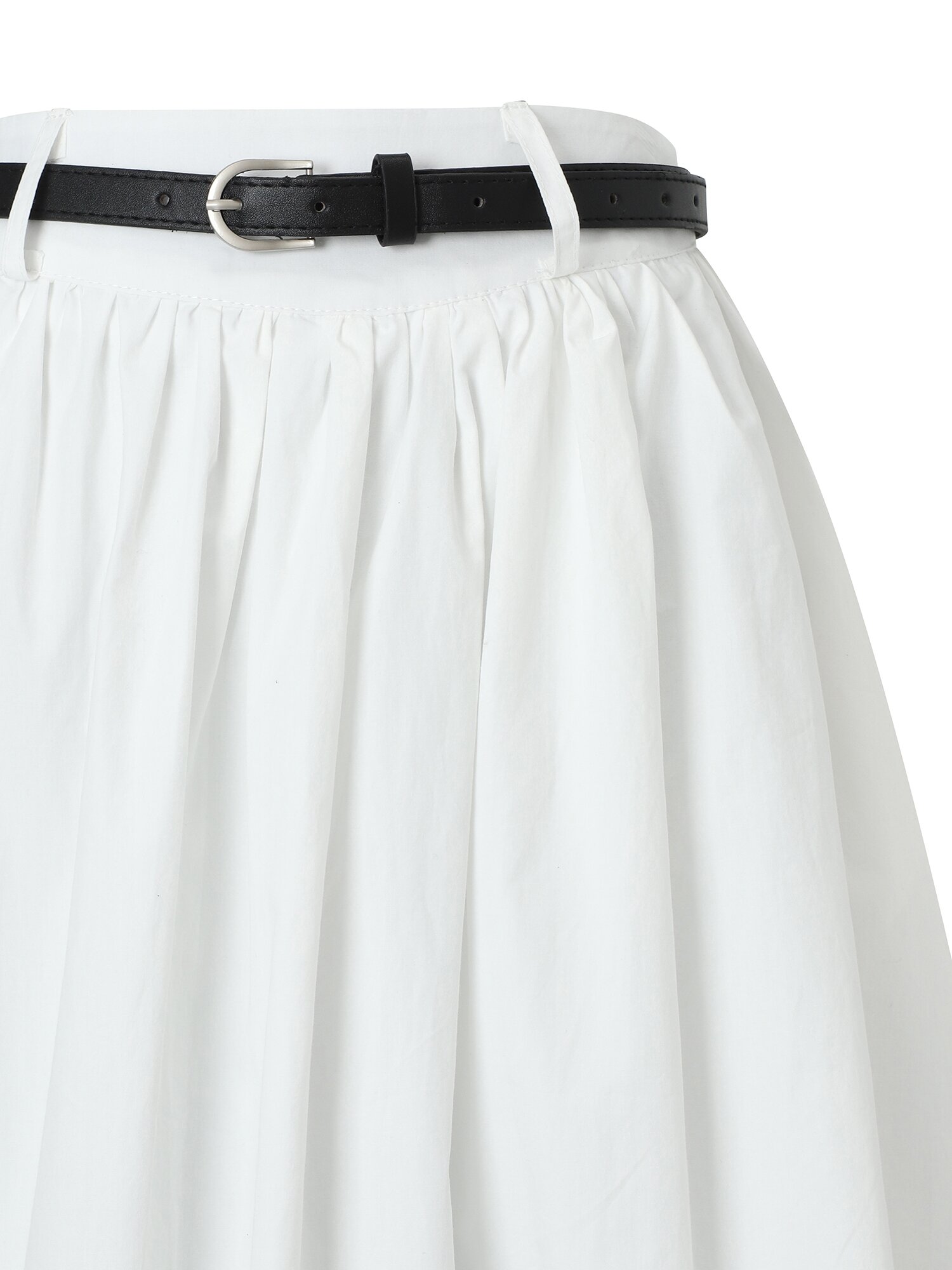 코튼 플레어 벨티드 스커트 (WHITE)