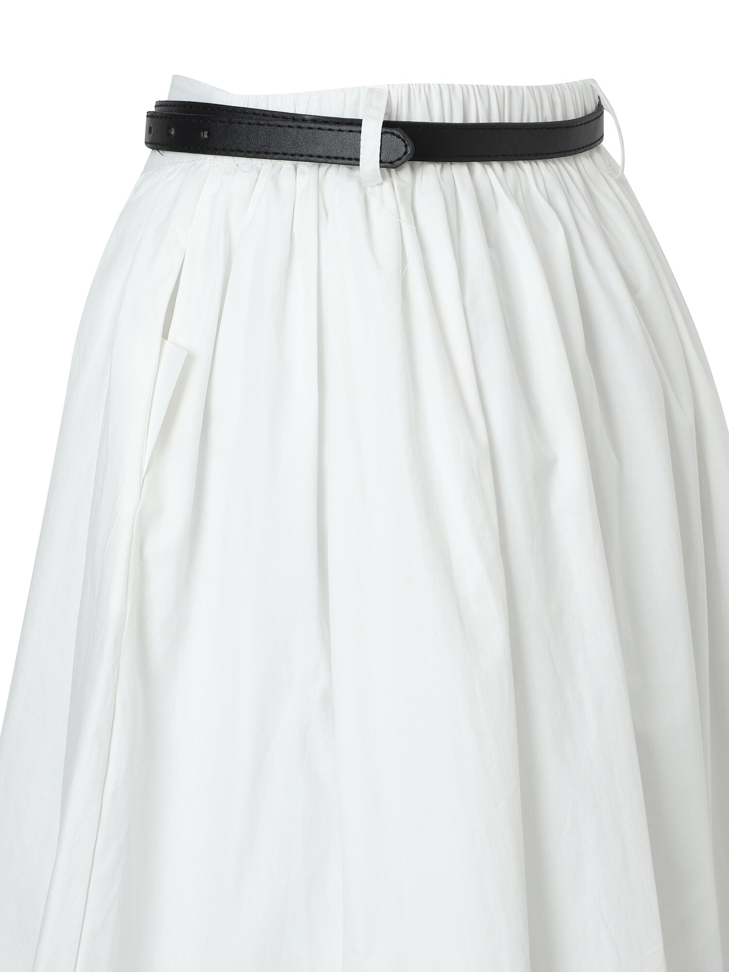 코튼 플레어 벨티드 스커트 (WHITE)