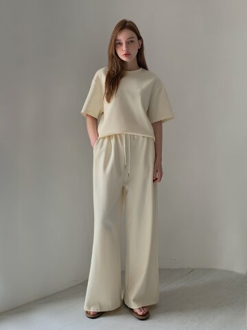 [SET] 오버핏 라운드 반팔 티셔츠+밴딩 팬츠 셋업 투피스 (3colors)