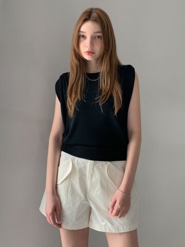 라운드 셔링 캡 소매 니트 (4colors)