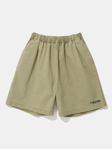 NYC EMB WASHED TWILL SHORTS PANTS_BEIGE