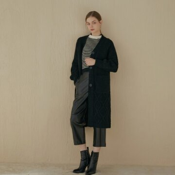 케이블 퍼프소매 나그랑 롱가디건_차콜