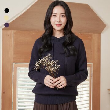 캐시블렌드 릴렉스핏 후드니트_퍼플