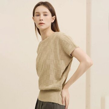 나그랑 릴렉스핏 바스켓패턴 반팔니트_베이지