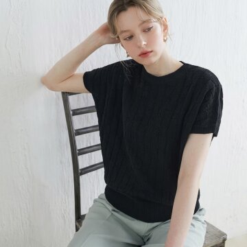 썸머 코튼 블렌딩 쿨 돌먼 니트_블랙