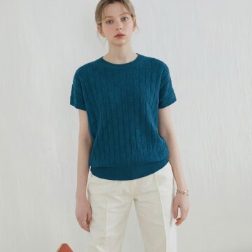 썸머 코튼 블렌딩 쿨 돌먼 니트_블루