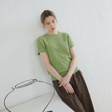 썸머 코튼 블렌딩 쿨 돌먼 니트_그린