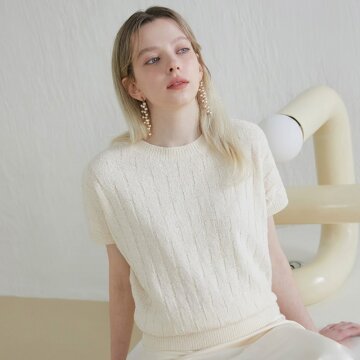 썸머 코튼 블렌딩 쿨 돌먼 니트_아이보리