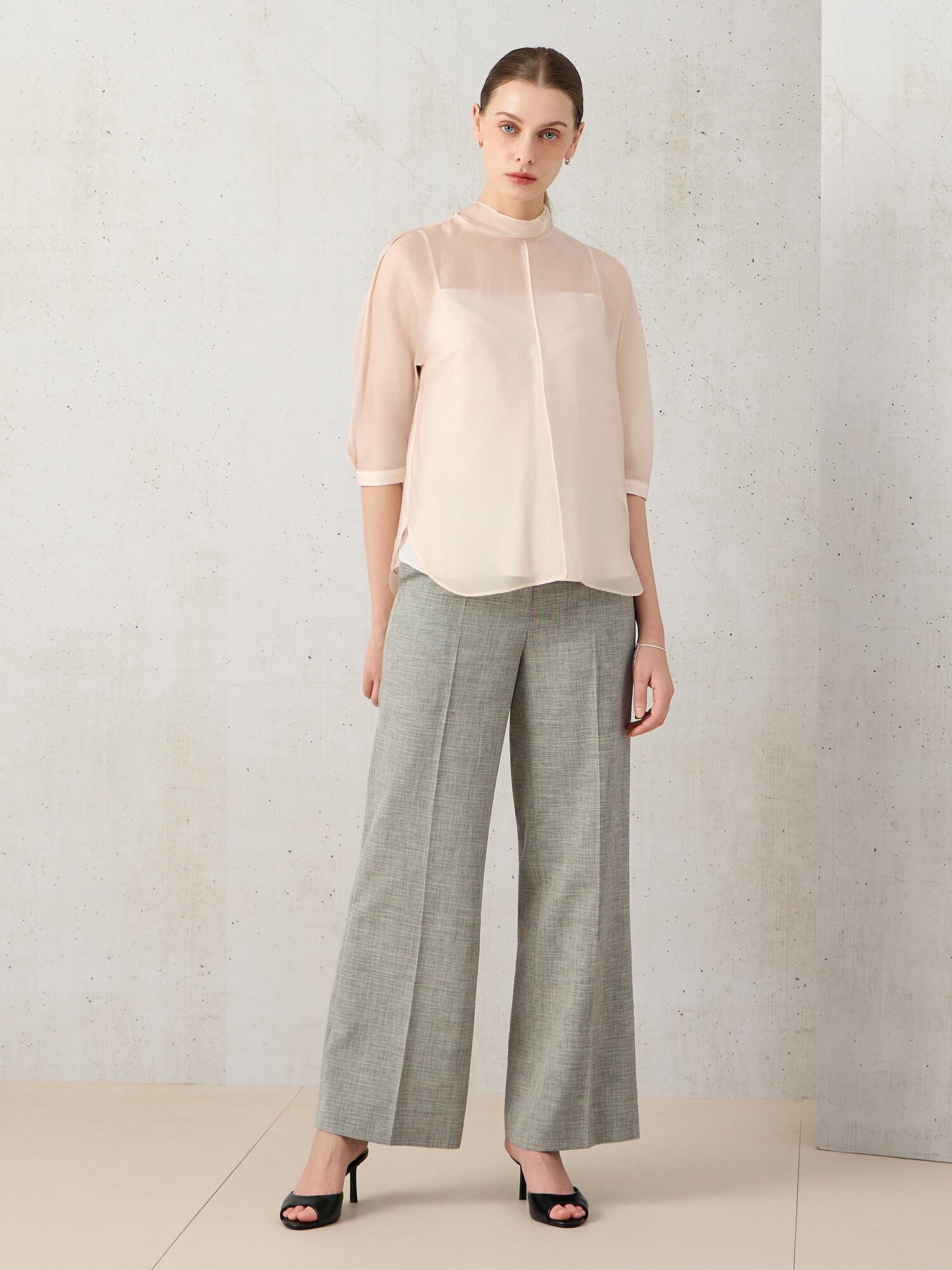 멜란지 벨티드 와이드 슬랙스 (MELANGE BLACK)