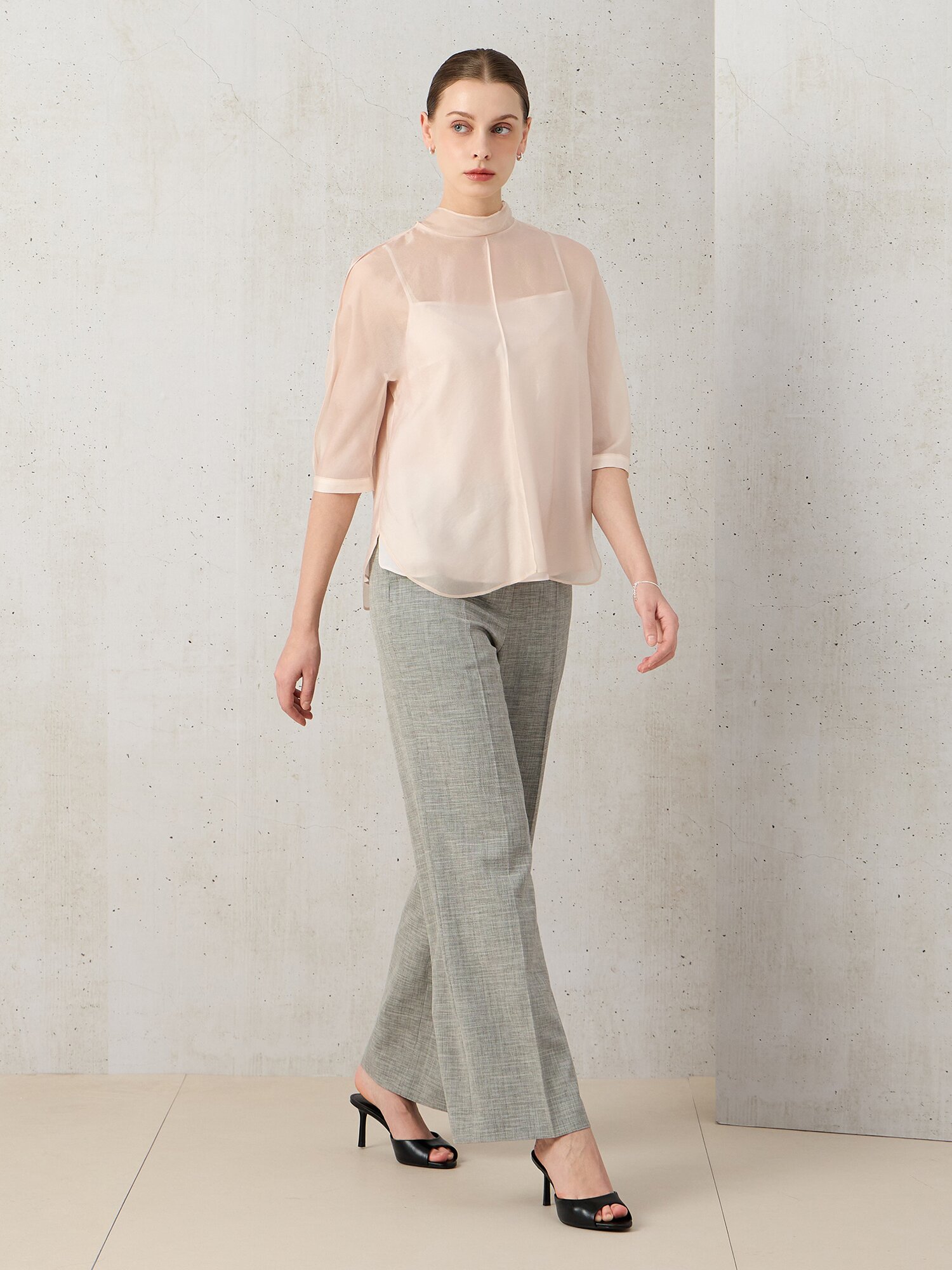 멜란지 벨티드 와이드 슬랙스 (MELANGE BLACK)