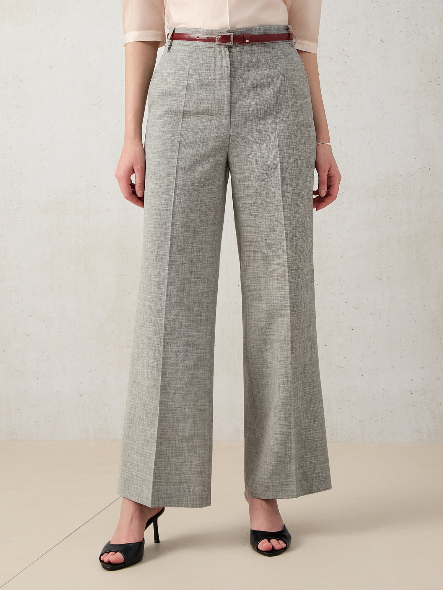 멜란지 벨티드 와이드 슬랙스 (MELANGE BLACK)