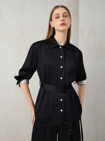 플리츠 스트랩 오버핏 블라우스 