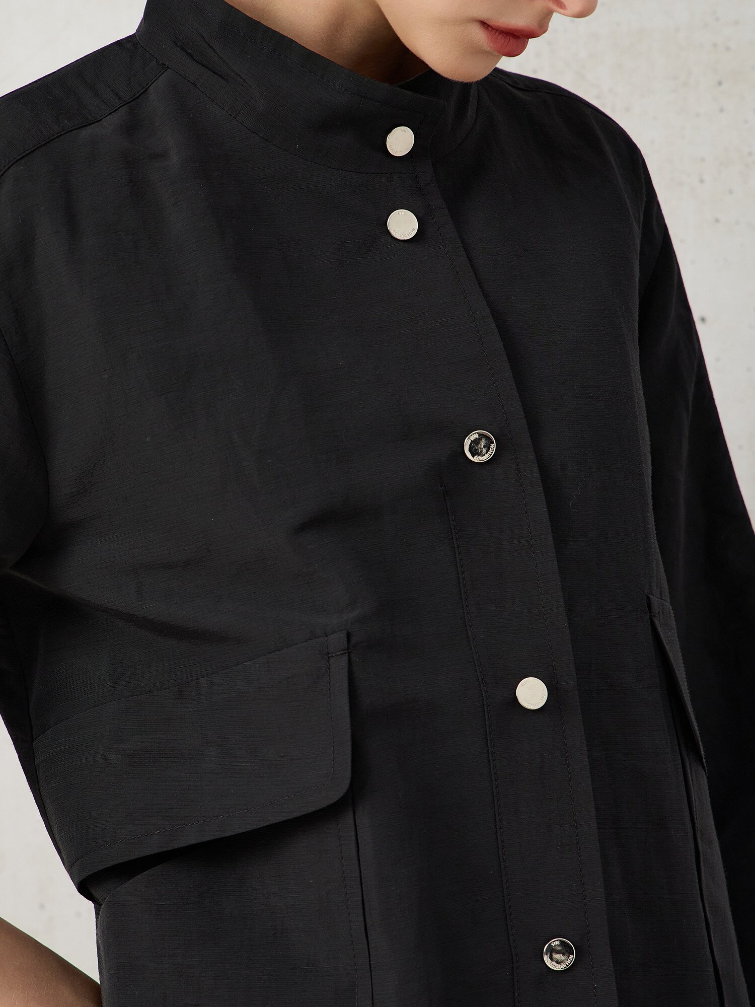 린넨 혼방 크롭 슬리브 점퍼 (BLACK)