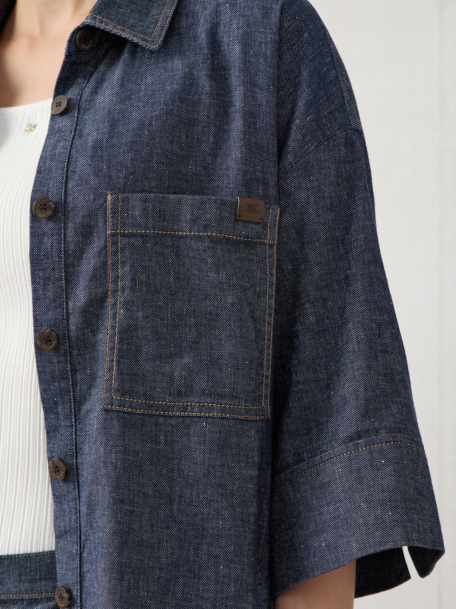 백 스트랩 데님 오버 블라우스 (BLUE)