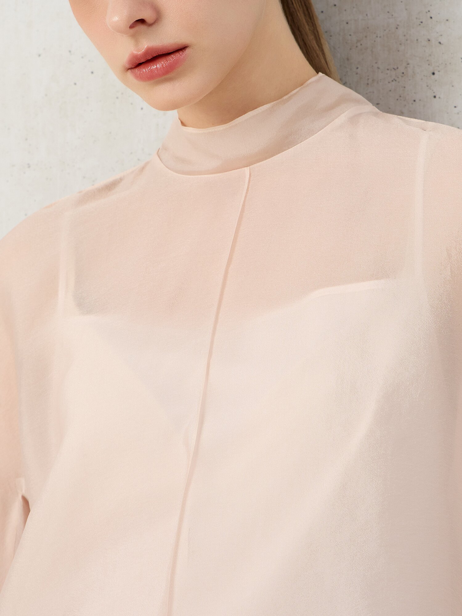 시폰 백 타이 미드 슬리브 블라우스 (LIGHT PINK)