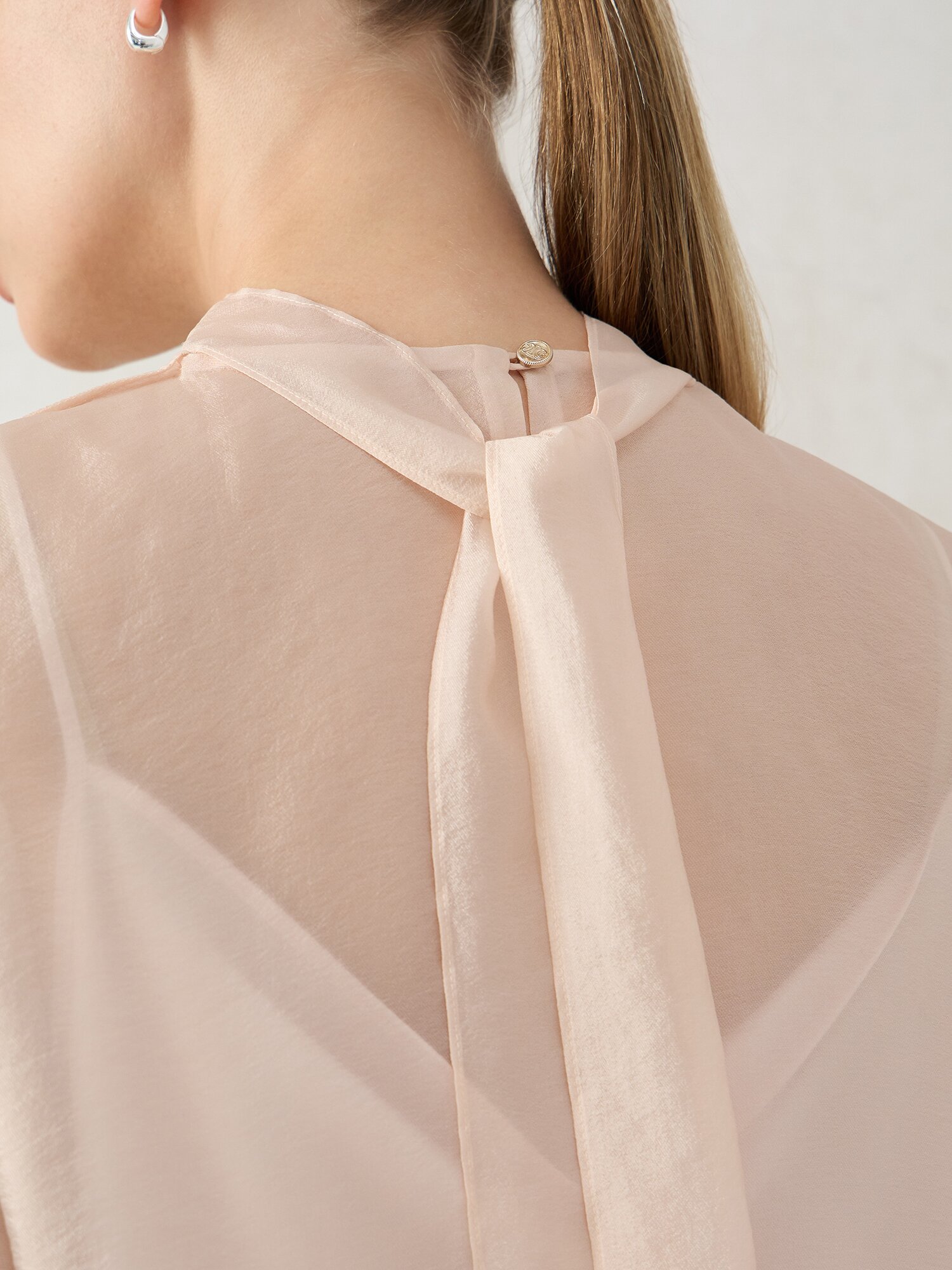 시폰 백 타이 미드 슬리브 블라우스 (LIGHT PINK)