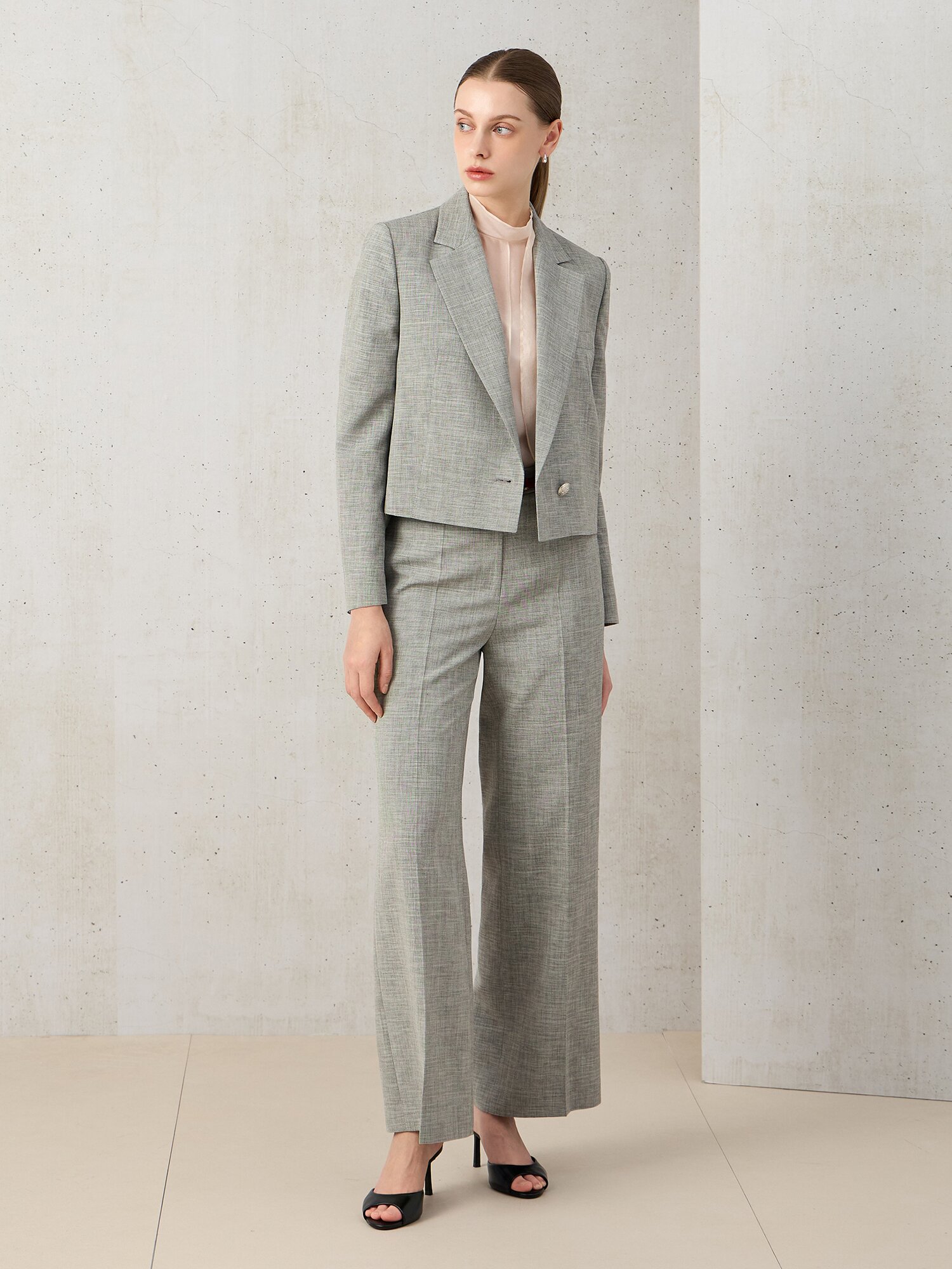 시폰 백 타이 미드 슬리브 블라우스 (LIGHT PINK)