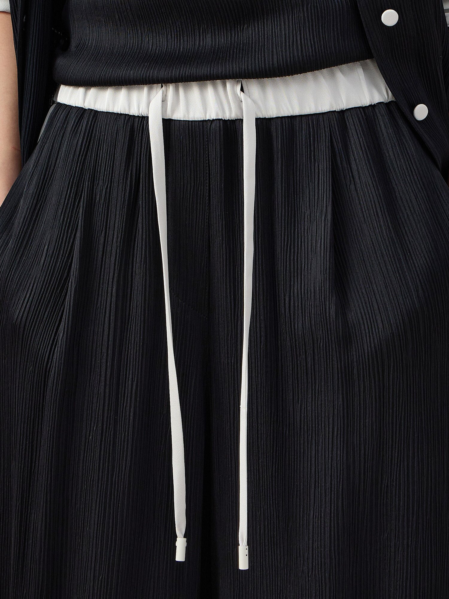 플리츠 배색 라인 와이드 밴딩 팬츠 (DARK NAVY)