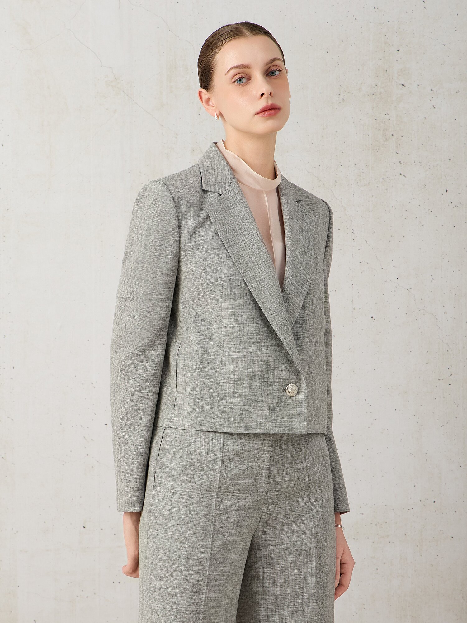 멜란지 원 버튼 크롭 재킷 (MELANGE BLACK)