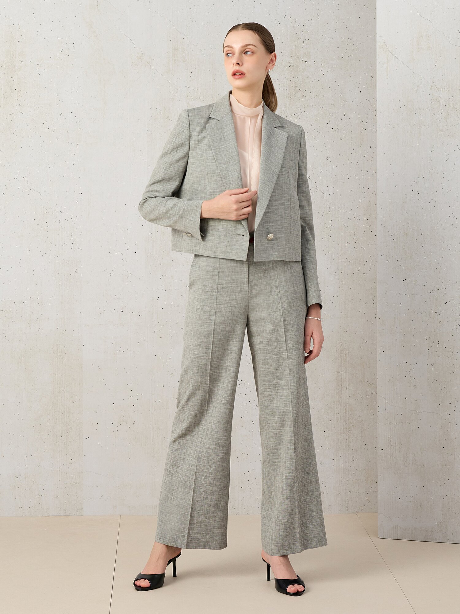 멜란지 원 버튼 크롭 재킷 (MELANGE BLACK)