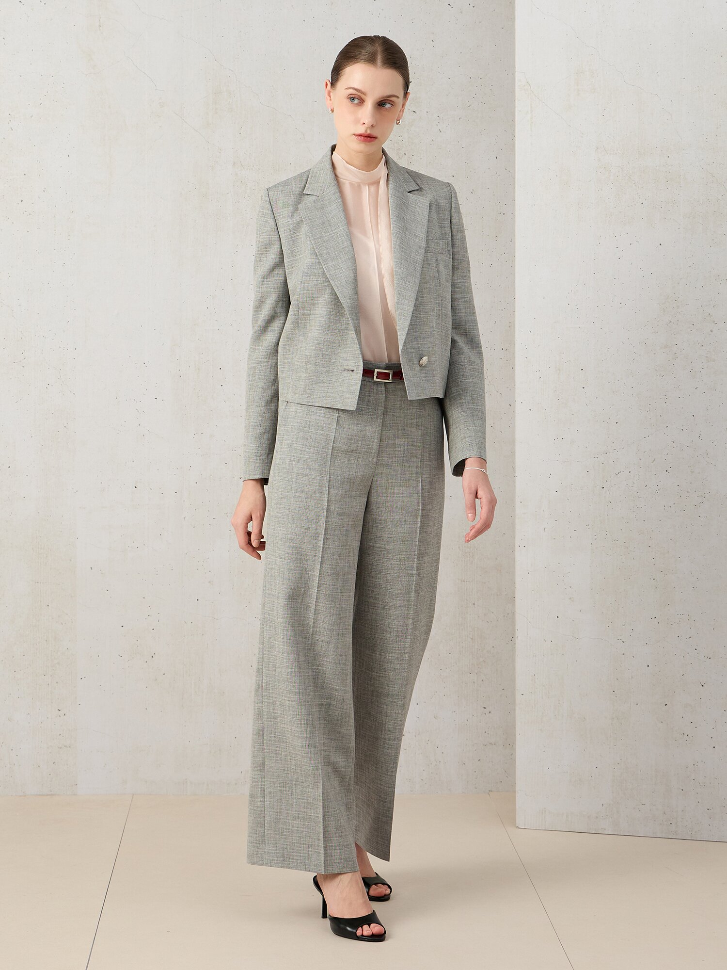 멜란지 원 버튼 크롭 재킷 (MELANGE BLACK)