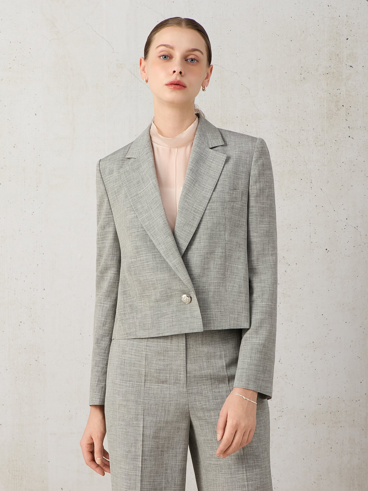 멜란지 원 버튼 크롭 재킷 (MELANGE BLACK)