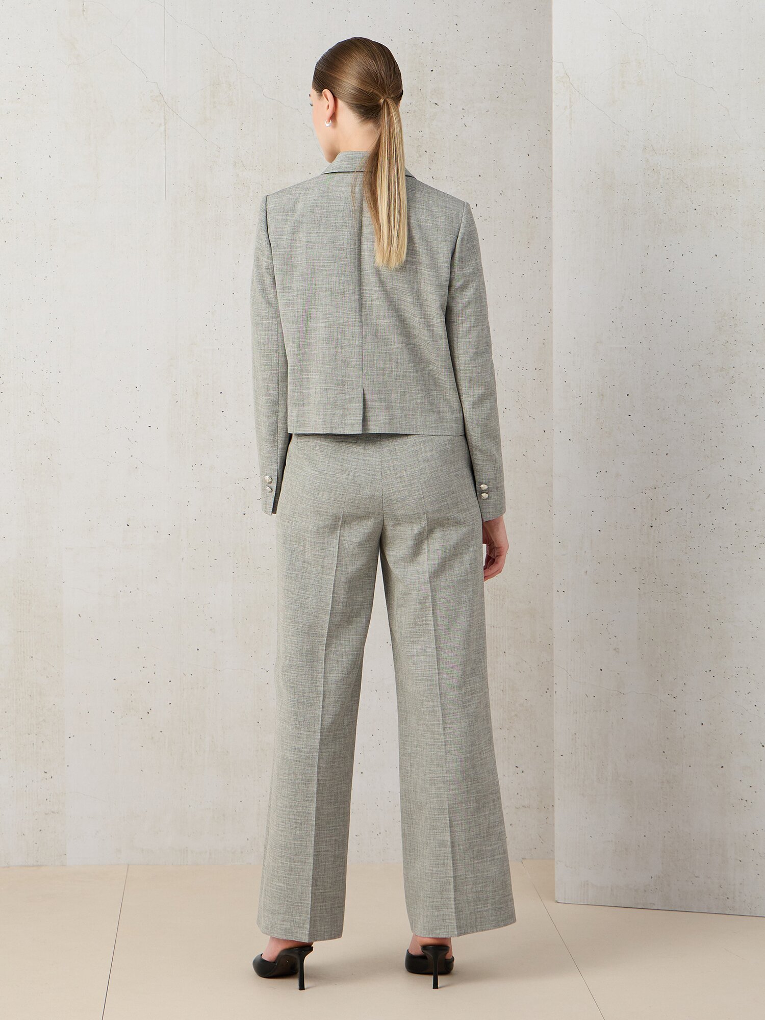 멜란지 원 버튼 크롭 재킷 (MELANGE BLACK)