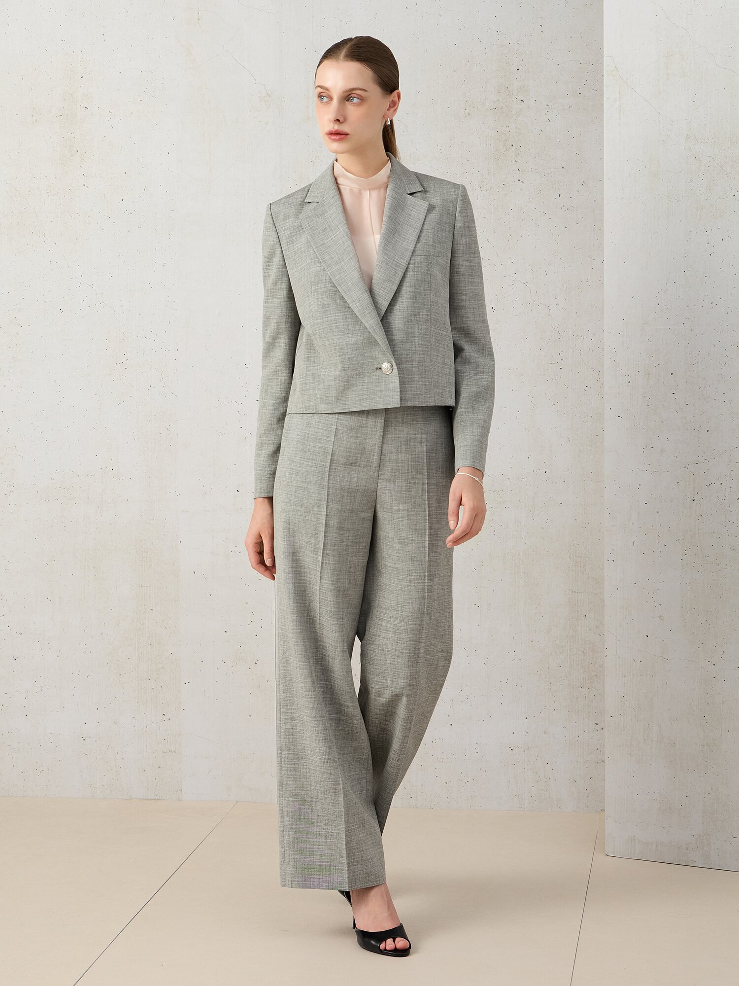 멜란지 원 버튼 크롭 재킷 (MELANGE BLACK)