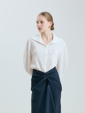 WIDE COLLAR TEXTURED BLOUSE - WHITE