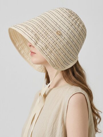 오세아 여성 자외선차단 와이드챙 버킷햇 스트라이프 끈 여름 모자 K268