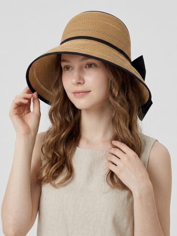 리루스 여성 밀짚 리본 햇 뒷트임 여름 휴양지 바캉스 와이드챙 모자 K269