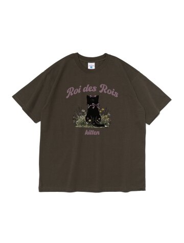 플라워 키튼 캣 그래픽 반팔티 (카키)