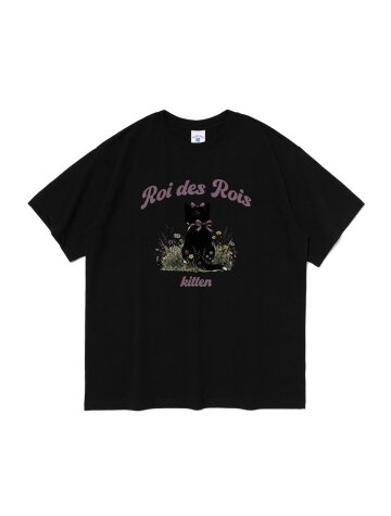 플라워 키튼 캣 그래픽 반팔티 (블랙)
