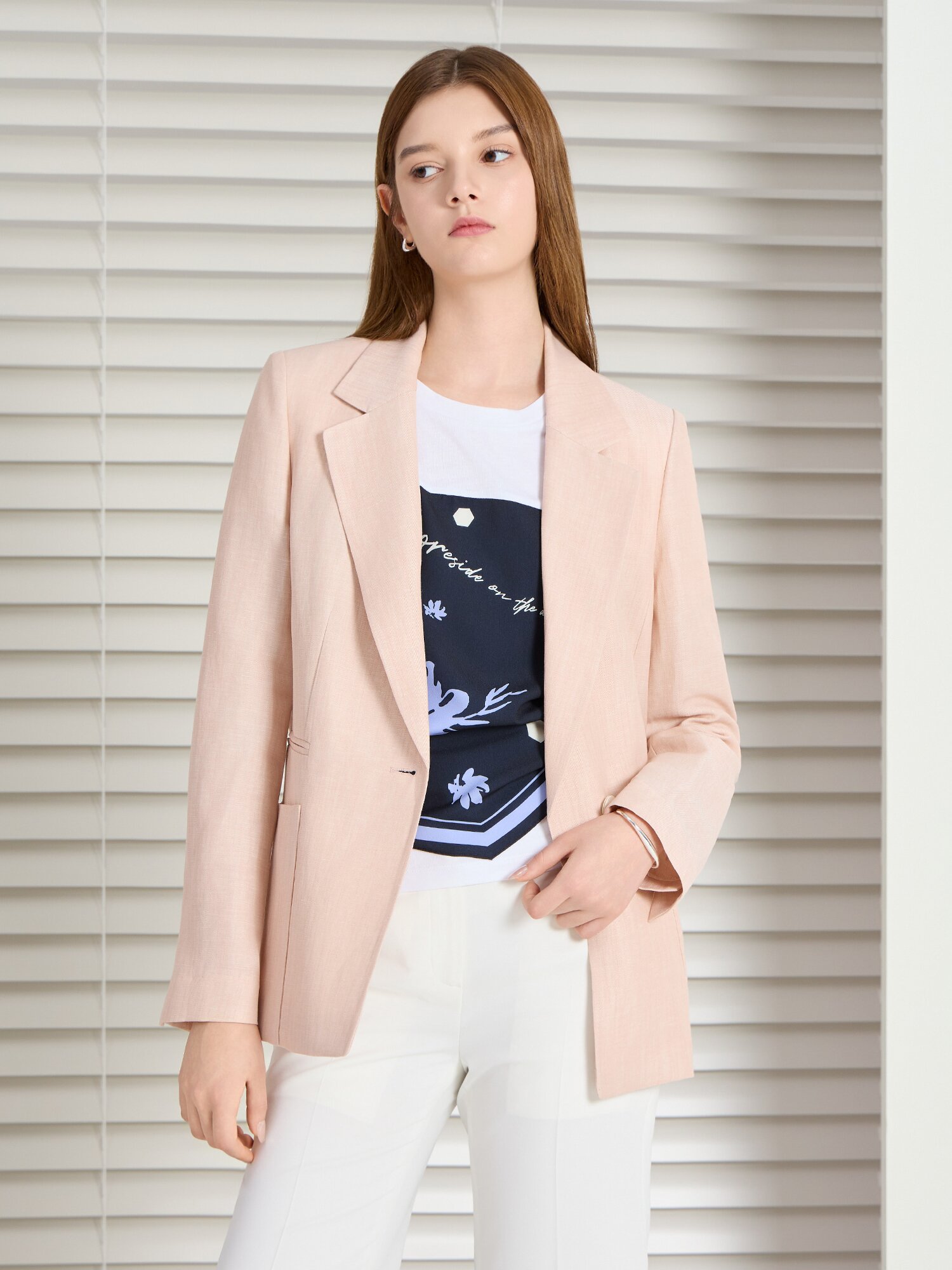 린넨 테일러드 싱글 원버튼 재킷 (LIGHT PINK)