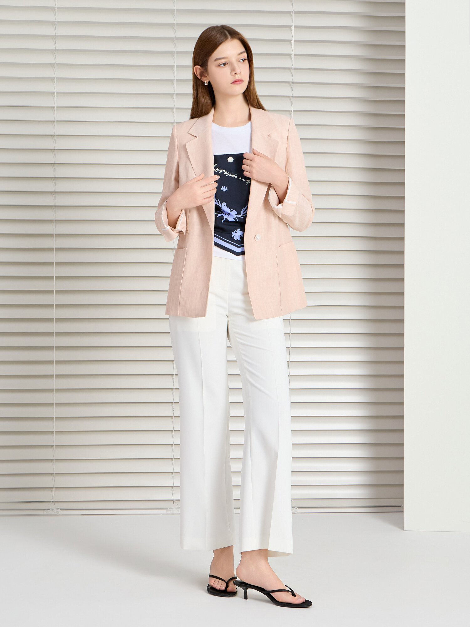 린넨 테일러드 싱글 원버튼 재킷 (LIGHT PINK)