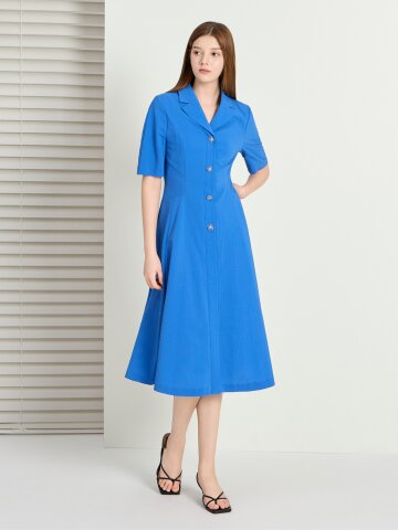 시어서커 버튼 플레어 셔츠 원피스 