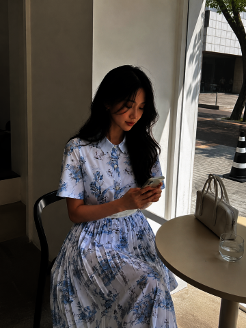 프린트 플리츠 셔츠 원피스 (PRINT BLUE)