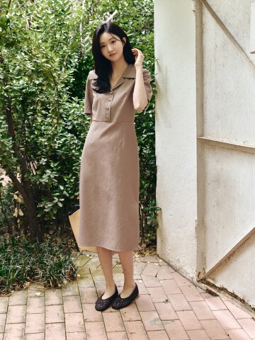 스티치 세일러 칼라 H라인 원피스 